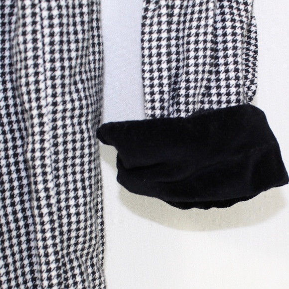 vintage black & white hounds tooth plaid long sleeve dress velvet collar medium - Picture 8 of 8
